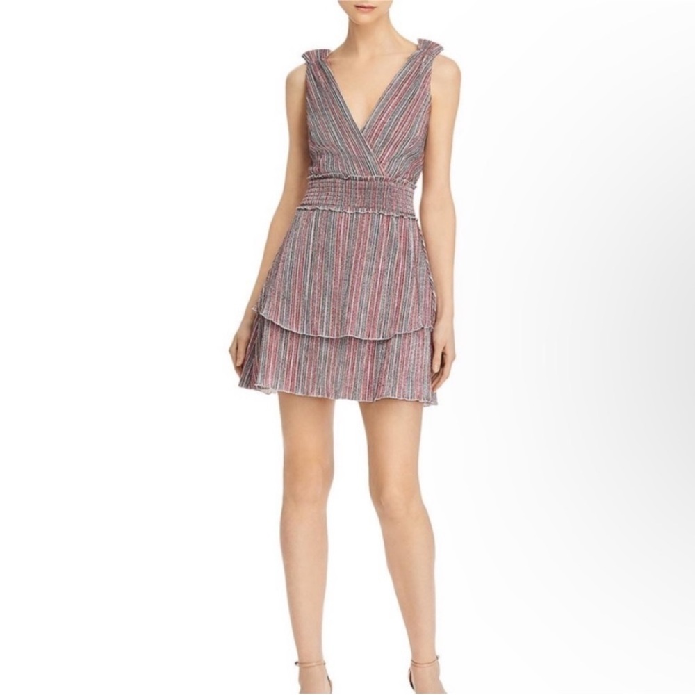 SAYLOR Multicolor Metallic stripe tiered mini dress size XS